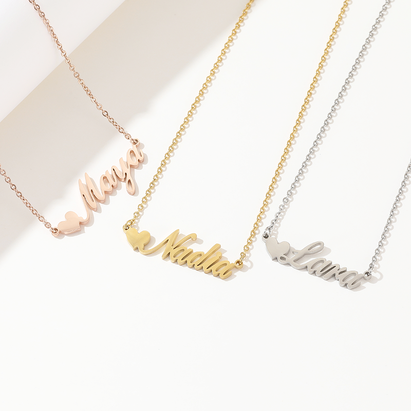 Customised English Heart Name Necklace Free Gift Pouch