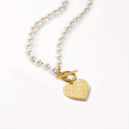 &quot;My Mother&quot; Heart Pearl Calligraphy Necklace