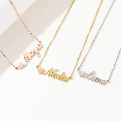Customised English Heart Name Necklace + Free Gift Pouch